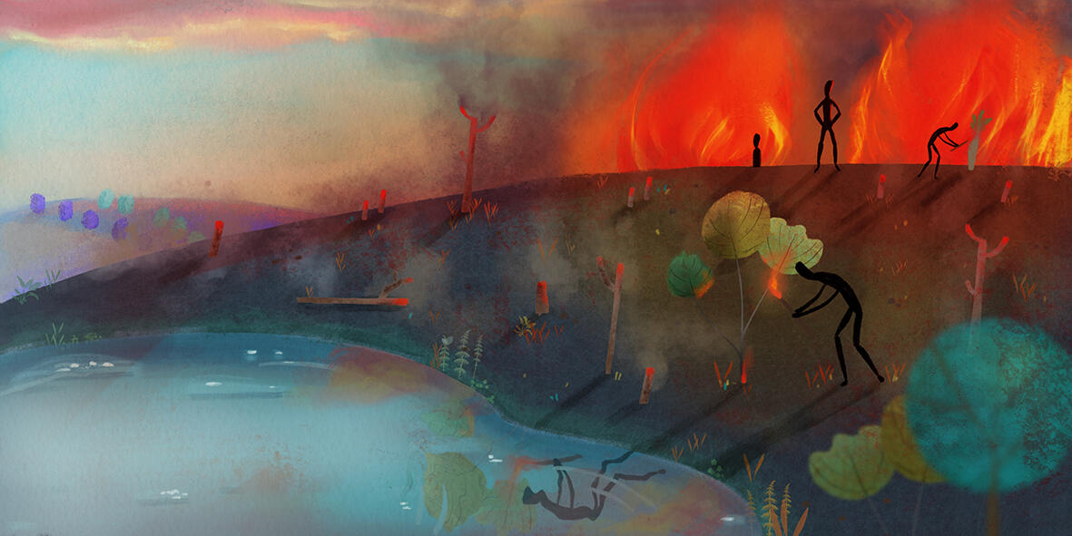 Interior illustration from The Valley of Sleeping Dinosaurs by Alejandra Ancheita, illustrated by Margarita Sada